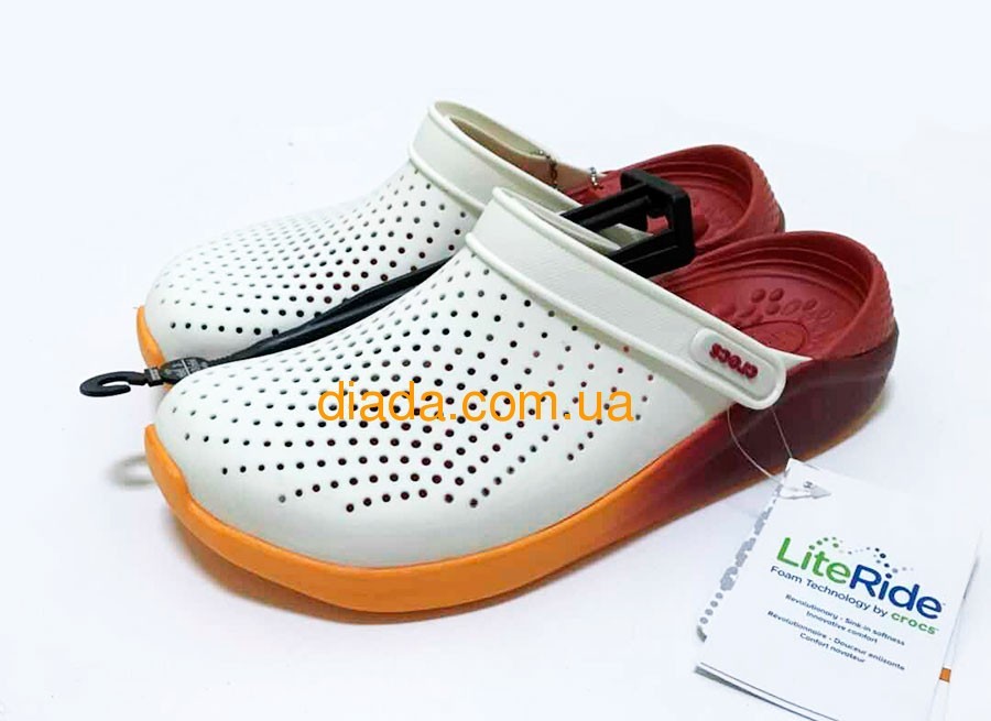 ᐈ Кроксы мужские белые с красно-оранжевым Crocs LiteRide Graphic Clog ...
