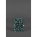 Кожаный кард-кейс 7.0 зеленый с перьями, фото 1