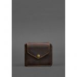 Кожаное портмоне 4.2 на кнопке темно-коричневый Crazy Horse с оранжевой нитью, фото 1