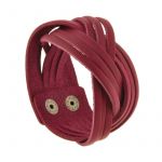 Женский кожаный браслет косичка бордовый, фото 1