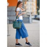 Кожаная плетеная женская сумка Пазл L зеленая Crazy Horse, фото 1