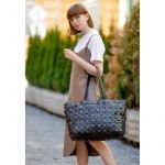 Кожаная плетеная женская сумка Пазл Xl черная Krast, фото 1