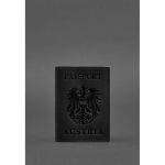 Кожаная обложка для паспорта с австрийским гербом черная Crazy Horse, фото 1