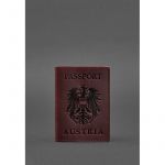 Кожаная обложка для паспорта с австрийским гербом бордовая Crazy Horse, фото 1