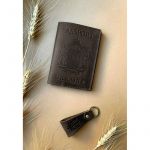 Подарочный набор кожаных аксессуаров с украинской символикой темно-коричневый, фото 1