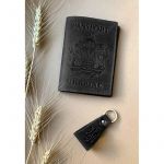 Подарочный набор кожаных аксессуаров с украинской символикой черный, фото 1