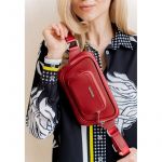 Кожаная поясная сумка-бананка Трапеция красная, фото 1