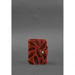 Кожаный кард-кейс 7.1 (Книжечка) коралловый с перьями Crazy Horse, фото 1