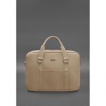 Кожаная сумка для ноутбука и документов светло-бежевая, фото 1