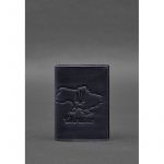 Кожаная обложка для паспорта с картой Украины синий Crazy Horse, фото 1