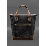 Сумка-рюкзак из канваса и натуральной темно-коричневой кожи, фото 1