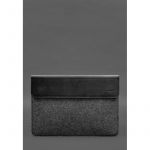 Чехол-конверт с клапаном кожа+фетр для MacBook 14&amp;quot; Черный  Crazy Horse, фото 1