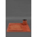 Настольный набор из натуральной кожи  5.0 с картой Украины светло-коричневый Crazy Horse, фото 1