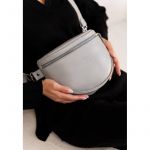 Кожаная сумка поясная-кроссбоди Vacation серый краст, фото 1