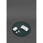 Круглый коврик для мышки из натуральной кожи зеленый краст, фото 1