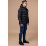 Черная мужская зимняя куртка с ветрозащитной планкой модель 30380, фото 1