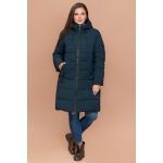 Темно-зеленый женский пуховик большого размера на зиму модель 25095, фото 1