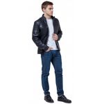 Куртка осенне-весенняя темно-синяя мужская молодежная с воротником модель 3645, фото 1