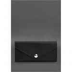 Кожаный  клатч (портмоне) на кнопке 5.0 Черный краст, фото 1