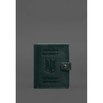 Кожаная обложка-портмоне на паспорт с гербом Украины 25.1 Зеленая, фото 1