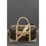 Дорожная сумка из коричневого канваса и натуральной светло-бежевой кожи Crazy Horse, фото 1