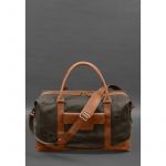 Дорожная сумка из коричневого канваса и натуральной светло-коричневой кожи Crazy Horse, фото 1