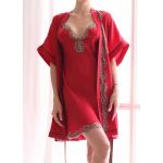 Шелковая сорочка и халат Silk Kiss Madrid red, натуральный 100% шелк, комплект белья Силк Кис Мадрид красный, фото 1