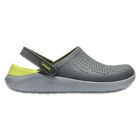 Сабо Crocs LiteRide серые с зелёной стелькой — вид сбоку