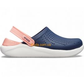 Сабо Crocs LiteRide синие с персиковой стелькой — вид сбоку