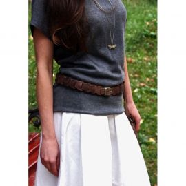 Женский кожаный бохо-ремень темно-коричневый Crazy Horse, фото 1