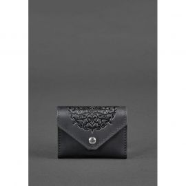 Кожаный женской кард-кейс 3.0 черный с мандалой, фото 1