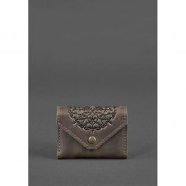 Кожаный кард-кейс 3.0 темно-коричневый Crazy Horse с мандалой, фото 1