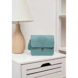 Кожаная женская бохо-сумка Лилу бирюзовая, фото 1