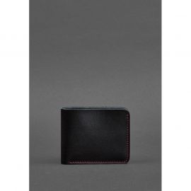 Кожаное портмоне 4.1 (4 кармана) черное с красной нитью, фото 1