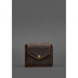 Кожаное портмоне 4.2 на кнопке темно-коричневый Crazy Horse с оранжевой нитью, фото 1