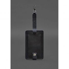 Кожаная бирка для багажа Бланк-тэг синяя Crazy Horse, фото 1