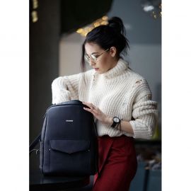 Кожаный городской женский рюкзак на молнии Cooper темно-синий, фото 1