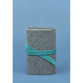 Фетровый женский блокнот (Софт-бук) 1.0 с кожаными бирюзовыми вставками, фото 1