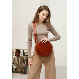 Кожаная женская круглая сумка-рюкзак Maxi светло-коричневая, фото 1