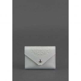 Женский кожаный кард-кейс 3.0 (Гармошка) Серый с мандалой, фото 1