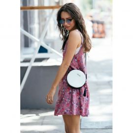 Круглая кожаная женская сумочка Tablet черно-белая, фото 1