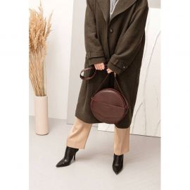 Кожаная женская круглая сумка-рюкзак Maxi бордовая, фото 1