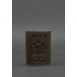 Кожаная обложка для паспорта с украинским гербом темно-коричневая, фото 1