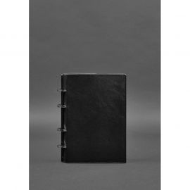 Кожаный блокнот на кольцах (софт-бук) 9.0 с твердой угольно-черной обложкой, фото 1