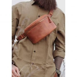 Кожаная поясная сумка светло-коричневая винтажная, фото 1