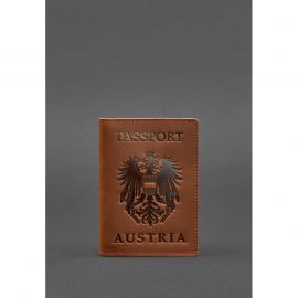 Кожаная обложка для паспорта с австрийским гербом светло-коричневая Crazy Horse, фото 1