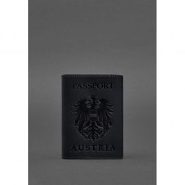 Кожаная обложка для паспорта с австрийским гербом темно-синяя Crazy Horse, фото 1