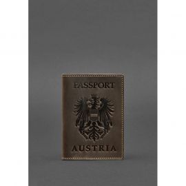 Кожаная обложка для паспорта с австрийским гербом темно-коричневая Crazy Horse, фото 1