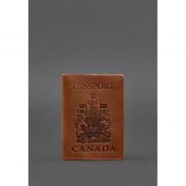 Кожаная обложка для паспорта с канадским гербом светло-коричневая Crazy Horse, фото 1