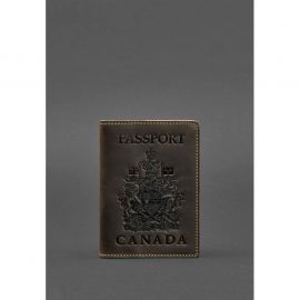 Кожаная обложка для паспорта с канадским гербом темно-коричневая Crazy Horse, фото 1